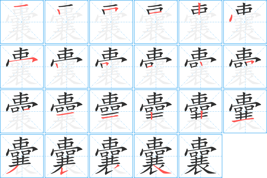 囊笔顺分步演示