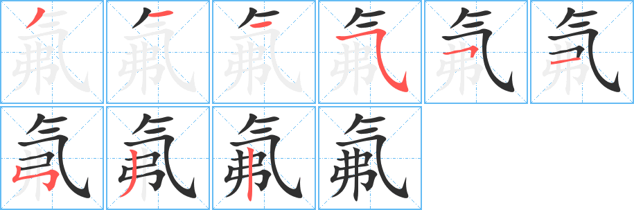 氟笔顺分步演示