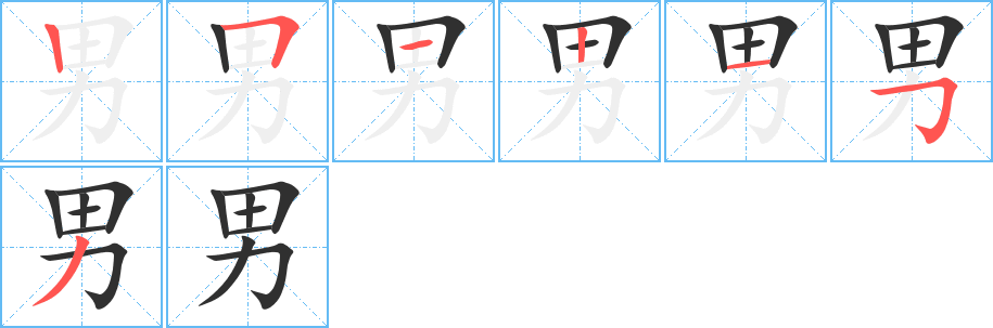 男笔顺分步演示