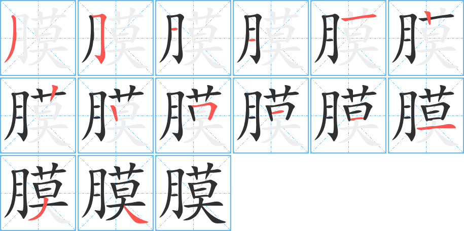 膜笔顺分步演示