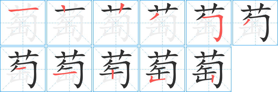 萄笔顺分步演示