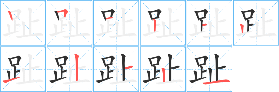 趾笔顺分步演示