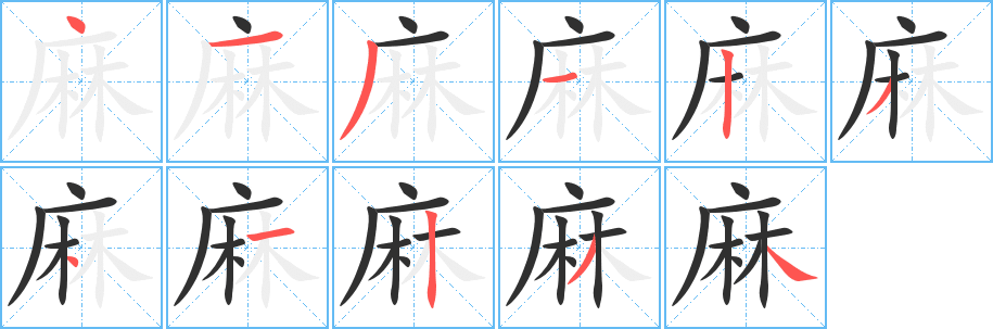 麻笔顺分步演示